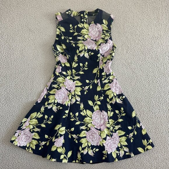 Rag & Bone Ruby Floral Dress Mesh Back Roses Print Navy Blue Pink - Picture 15 of 16